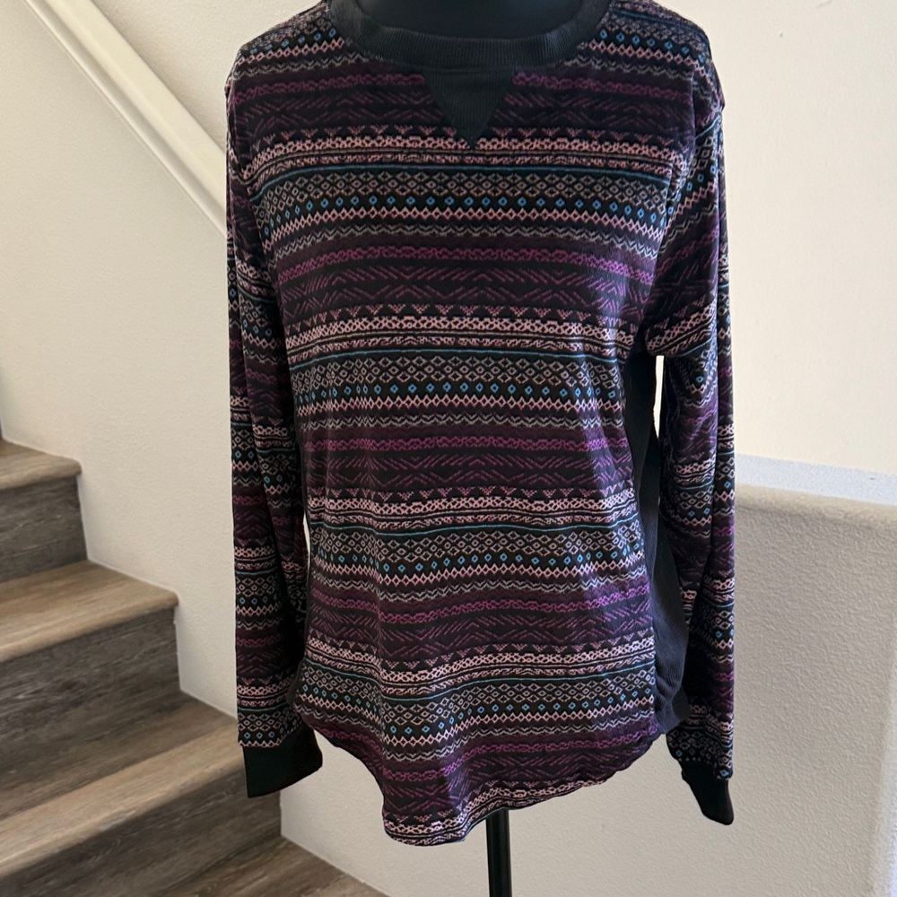 Secret Treasures Purple & Teal Velour Patterned Crewneck.